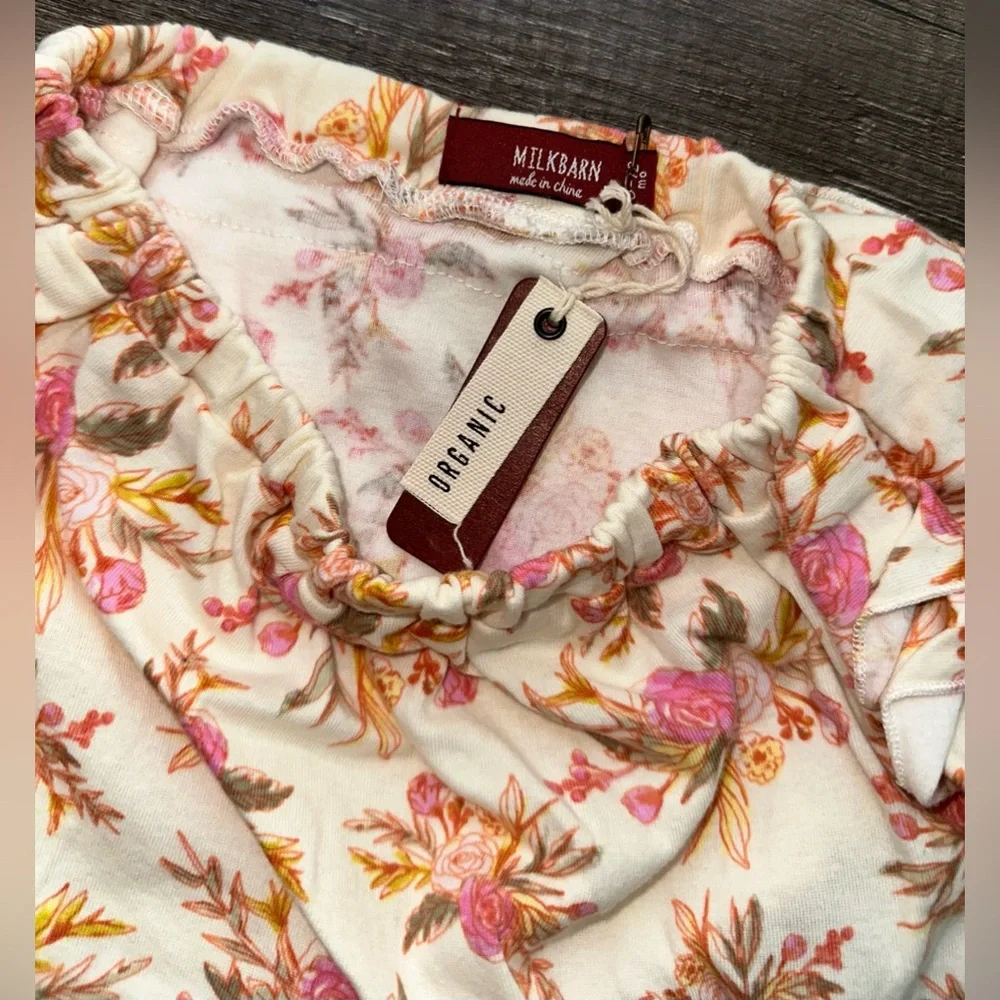MILKBARN Organic Cotton Floral Ruffle Bloomers‎ Baby Girl 6-12M Diaper Cover
